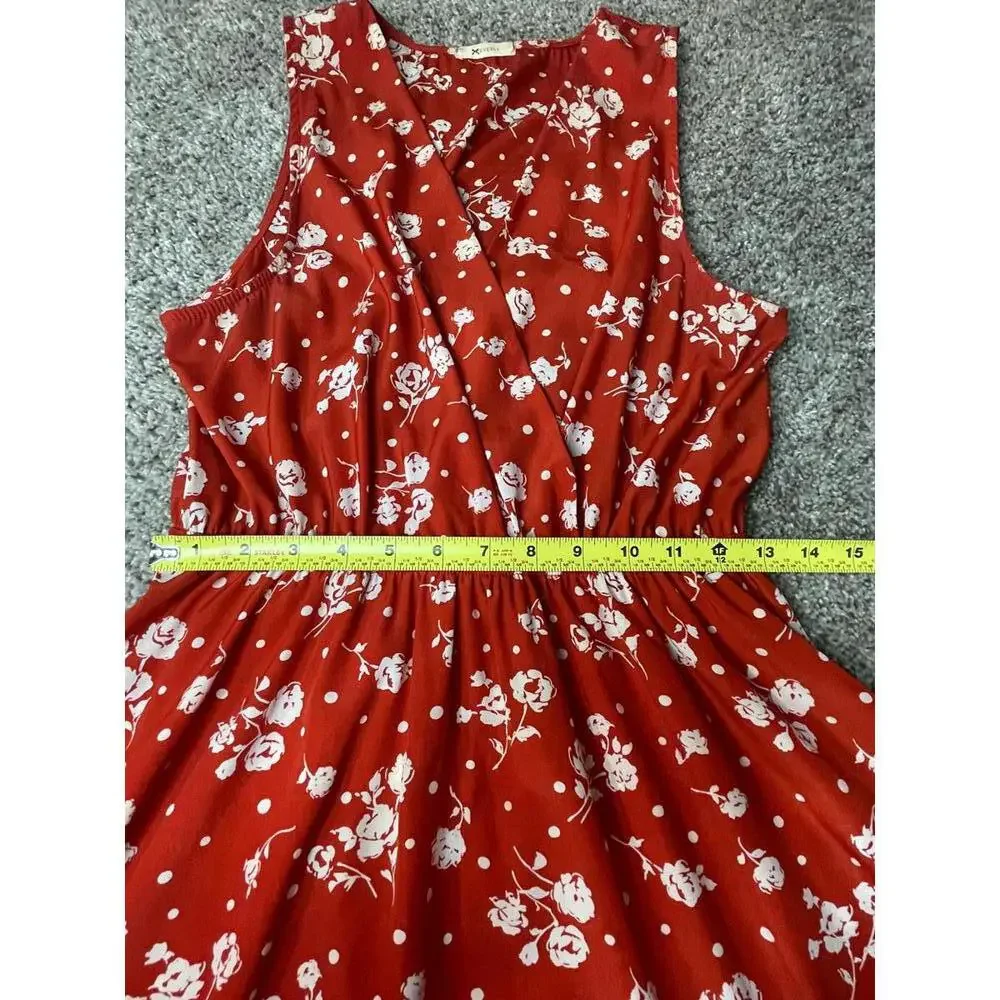 Everly | Anthropology Red Floral Dress Size L Made in USA - Picture 5 of 9